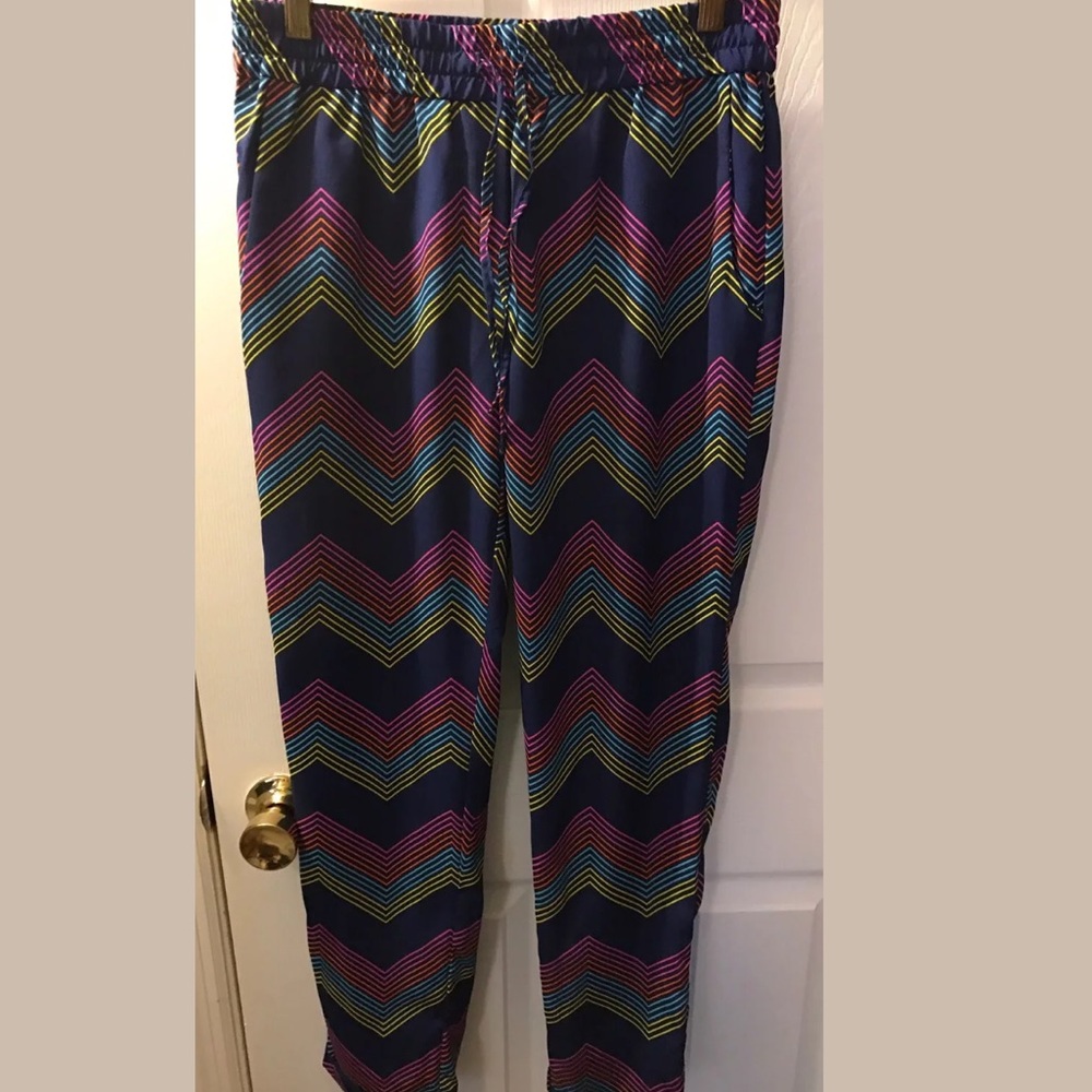 New MACBETH Collection Chevron Pants Pull On Set Lightweight Navy Blue NWT